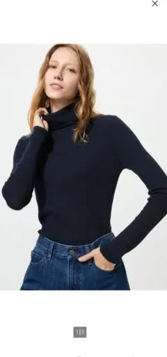 UNIQLO メリノリブタートルネックセーター ネイビーLサイズ
