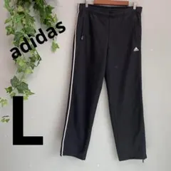 【adidas】アディダス トラックパンツ L ロゴ ワンポイント 黒 白ライン