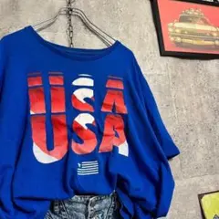 アメリカ古着 TシャツFIFTH SUN XL 青 USA 星条旗 ビッグサイズ