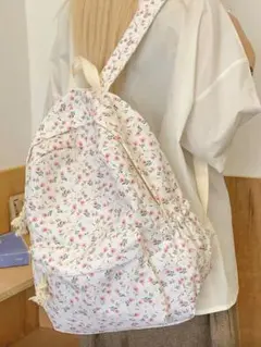 SHEIN リュック バッグ 花柄 白 ホワイト ピンク 遠足 通勤通学 A4