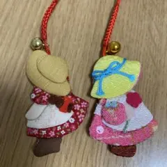 ハンドメイド　ちりめん細工根付 おでかけスーちゃん2点