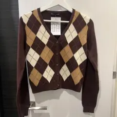 BRANDY MELVILLE アーガイルカーディガン カーディガン ブラウン