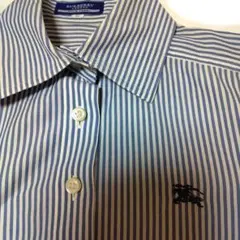 ✨バーバリーブルーレーベル　長袖シャツ　ストライプ　ロゴ刺繍　青　白　S　春夏