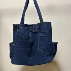 デニムパンツ改修トートバッグ ポケット付き