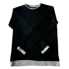 長袖Tシャツ フェイクレイヤード 重ね着風 バイカラー クールネック カットソー