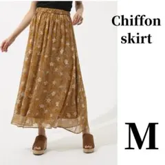 シフォンスカート 花柄 ボタニカル シースルー イエロー M アズール マキシ