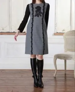 2025⭐️スーパービューティー　チェック柄×レースモチーフ使いワンピース 44