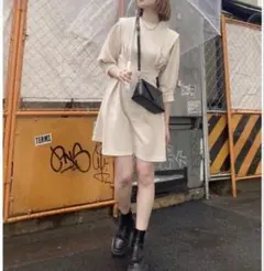 MURUA タックハーフスリーブミニワンピース