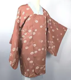 【美品】道行コート 羽織 正絹 花柄 身丈89裄63 着物ジャケット 和装 和柄