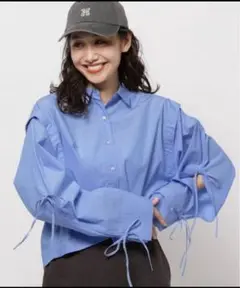 ニコアンド マーセリボンスリーブシャツ　ブルー