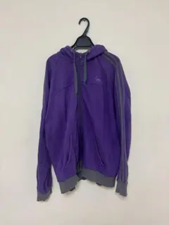 パープル　グレー　フルジップパーカー　adidas