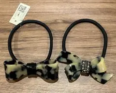MARIEMOREL べっ甲柄　マーブルリボンヘアゴム　ストーン付き　フランス製のサムネイル