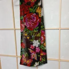 ストール 119cm 色とりどりの花柄 ハンドメイド