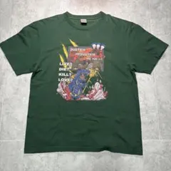 vintage ストリート グラフィック アート Tシャツ 半袖 ダークグリーン