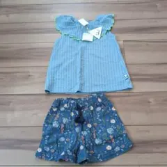 新品MARK'S フリル襟Tシャツ　branshes花柄ショートパンツセット
