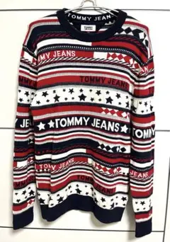 TOMMY JEANSトミージーンズ　総柄ニットセーター　メンズM相当