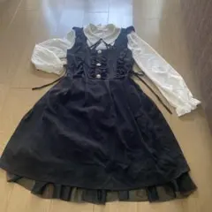 Meipretty 黒い長袖ドレス フリル付き