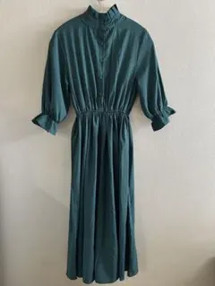 お値下げ　ダークグリーン 長袖 シャツワンピース