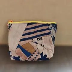 柿渋染め手ぬぐいパッチワークポーチ