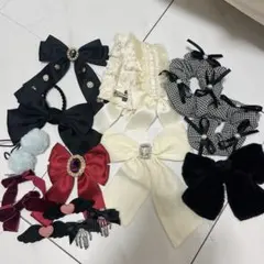 リボン ヘッドドレス シュシュ まとめ売り 黒 白 赤 水色 アクセサリー