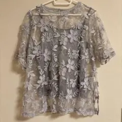 mystic オーガンジーレースブラウス グレー