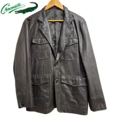 Crocodile ダークグレー レザー風 テーラードジャケット