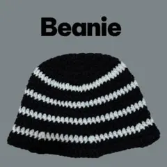 ビーニー ハンドメイド 手編み ニット帽 編み物 ボーダー　クラッシャーハット