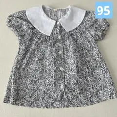 キッズ　ベビー服③半袖ブラウス 花柄 95cm 白襟