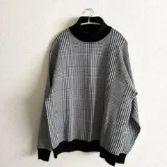 GU 千鳥格子柄 タートルネックニット XL