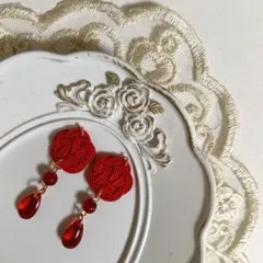 No.7114 水引 ピアス 赤 雫 成人式 着物 和 耳飾り 全長約4.5cm