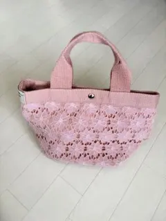 4/15まで出品　愛野えり　かごバッグ　ピンク 愛野えりしまむらレース装飾付きピンクかごバッグ - メルカリ