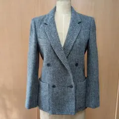 毛 100% ツィード グレー系 ダブルブレスト テーラードジャケット