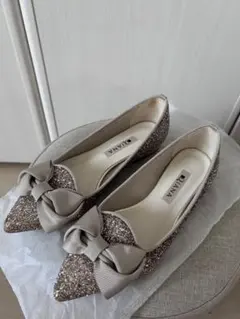 DIANA グリッター リボン フラットシューズ　22.5センチ