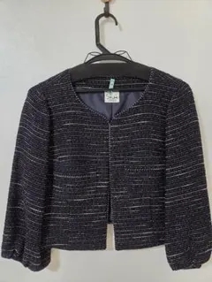 ノーカラーツイードジャケット ネイビー系　セレモニー