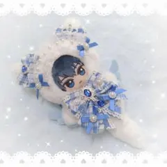 おすわりぬい服 10cm〜12cm ちびぐるみ 長毛の猫ちゃん 水色 黒 白