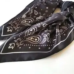 本日限定 70cm ブラック スター 大判 ペイズリー柄 シルク風 スカーフ