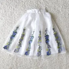 タグ付未着用 トッコクロ－ゼット 花柄 刺繍チュールスカート オーガンジー 白