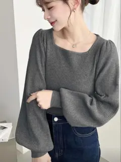 ＊スクエアネックタックスリーブリブニットプルオーバー　新品＊