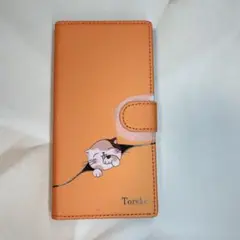 Galaxy S24 Ultra Torske 猫イラスト 手帳型 オレンジ