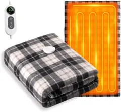 電気毛布 140×80cm ブラック チェック柄 ひざ掛け 10段階温度