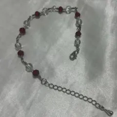 ハンドメイドビーズブレスレット 赤 クリア シルバー