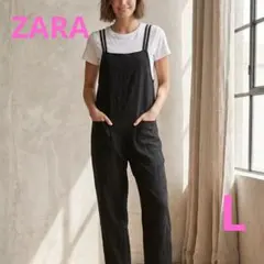 ​ZARA ザラ リネンブレンドオーバーオール サロペット 黒 オールインワンのサムネイル