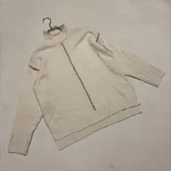 【ダブルクローゼット】（F）ニットセーター 配色ステッチデザイン ハイネック