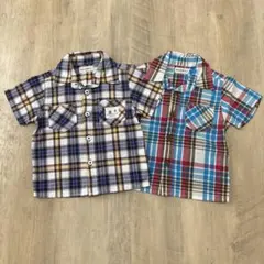 ベビー キッズ 半袖シャツ 80cm 2枚セット チェック柄 ボタンシャツ 双子
