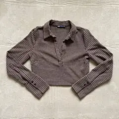 ご専用【中古品】 ZARA 千鳥柄 クロップドシャツ 襟付き Ｖネックトップス