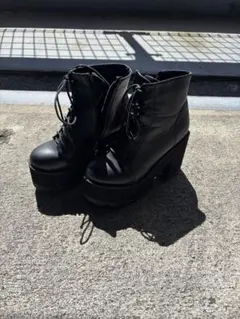 厚底10cm レースアップヒールブーツ 黒