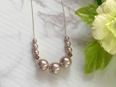 シルキーパール&スワロフスキー　ネックレス　ハンドメイド　パウダーブラウン