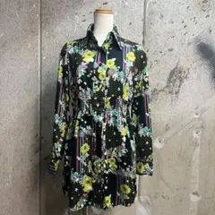 平成 ギャル 109 古着 総柄 レトロ花柄 シャツ ミニ丈 シャツ ワンピース