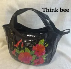 Think bee シンクビー エナメル バッグ ブラック ハイビスカス 花 