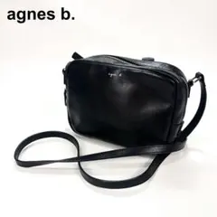 美品 アニエスベー ショルダーバッグ 牛革 シボ革 ロゴ ダークブラウン